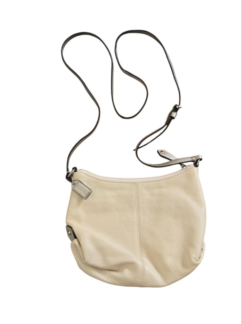 Coach Ashley Leather Hobo Crossbody Bag in Cream And Metallic Silver - Picture 2 of 6